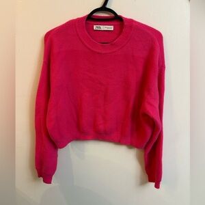 Zara Women's pink Fuchsia Crew Neck Sweater crop medium